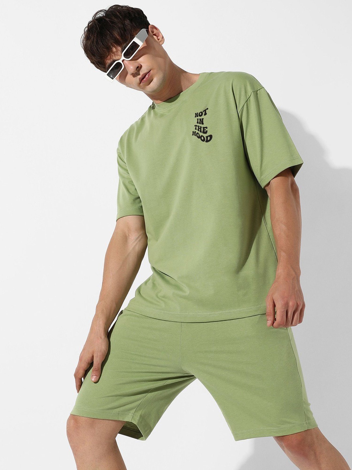 Campus Sutra Light Green Regular Fit Oversized Not In The Mood Printed Co-Ord Set