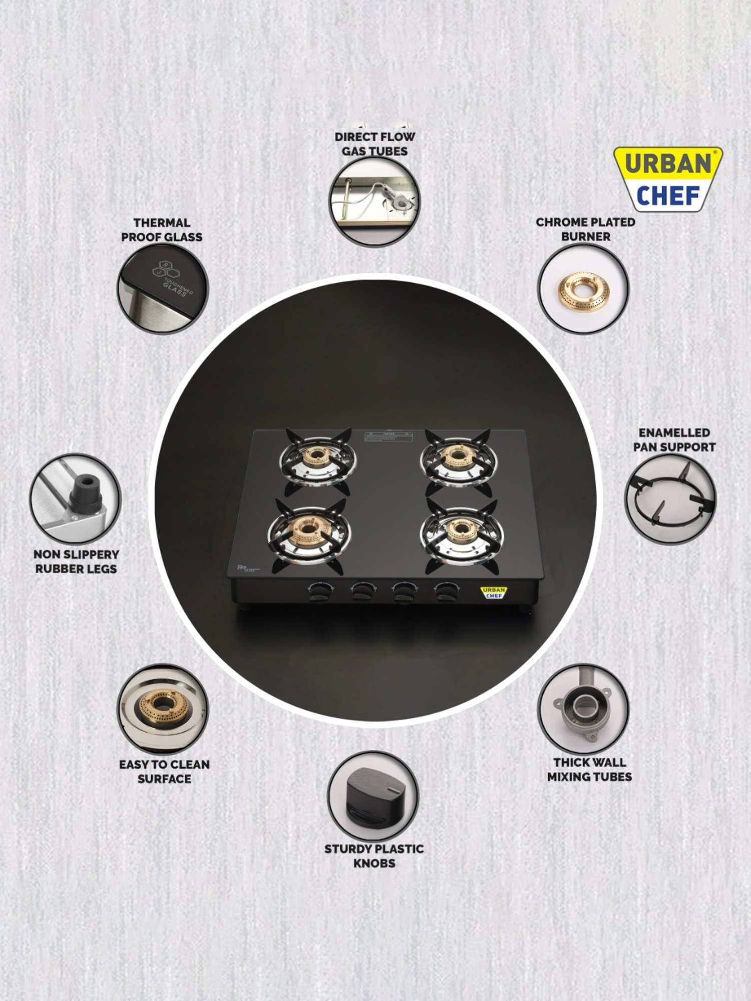 Urban Chef Gas Stove with 4 burners ( Black )