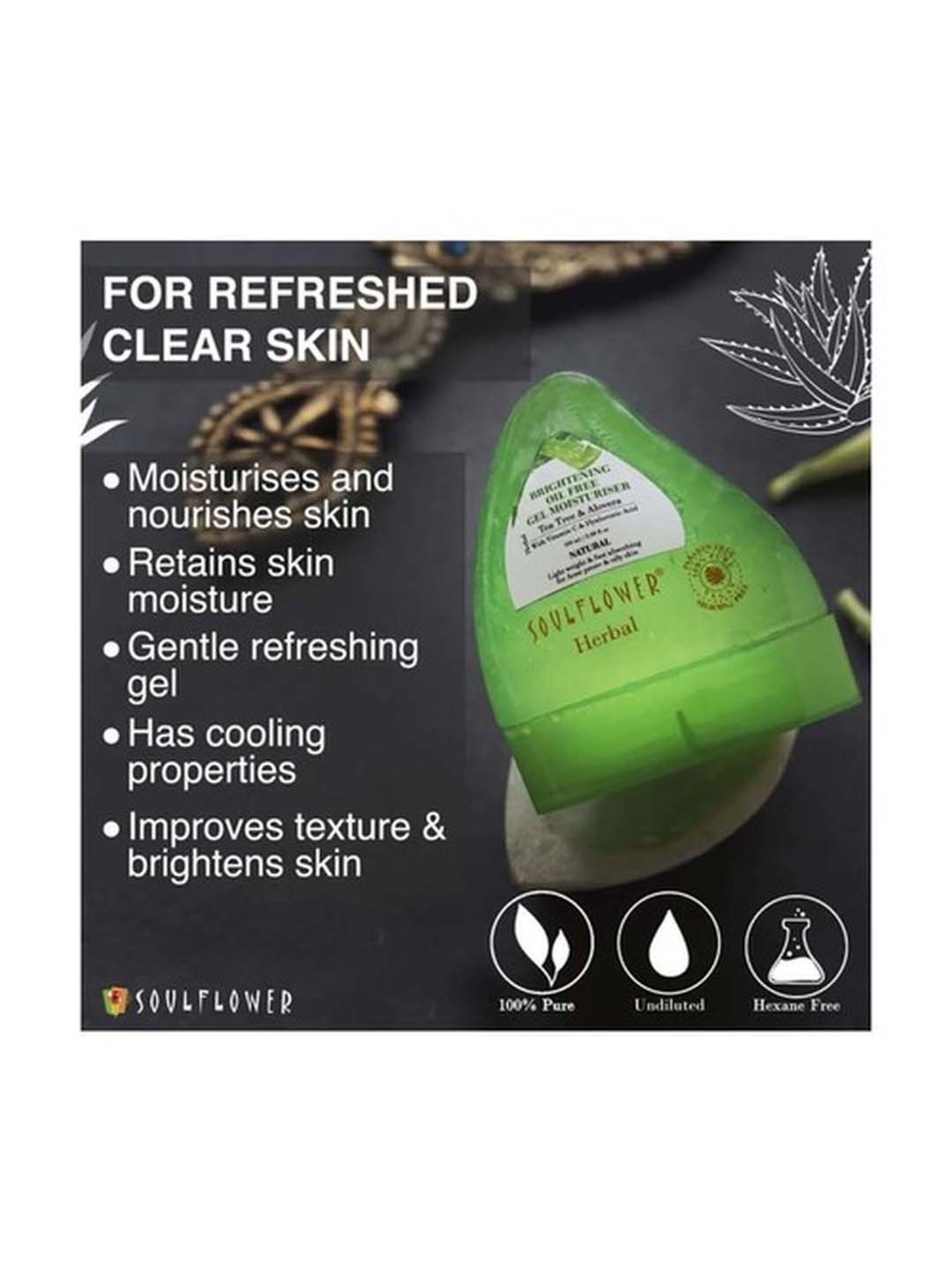 Soulflower Herbal Tea Tree & Aloe Vera Brightening Gel Moisturizer - 100 ml