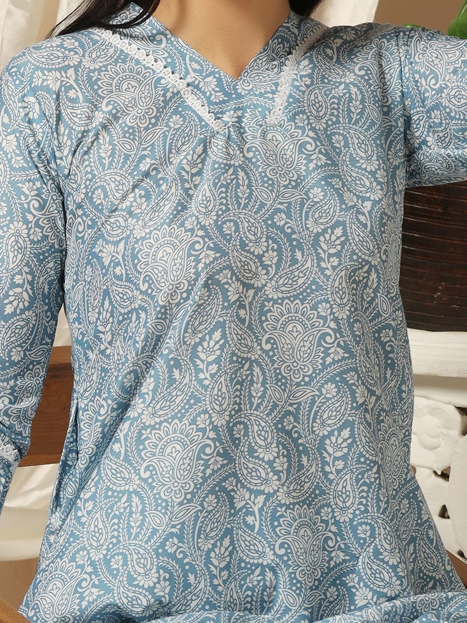 SHADES OF FAASHION Blue Cotton Printed Kurta Pant Set