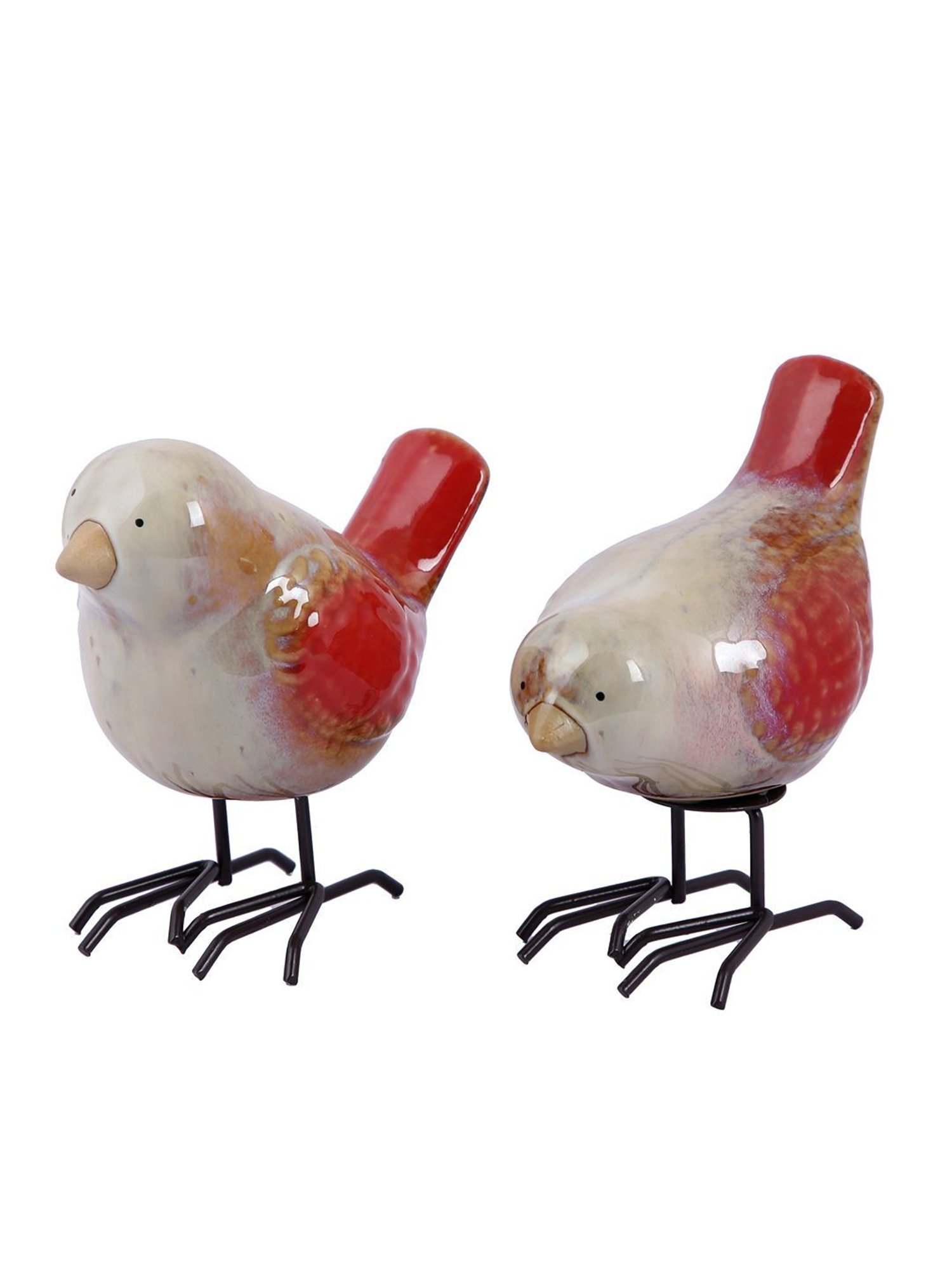 Tayhaa Red & Brown Ceramic Birds - Set of 2