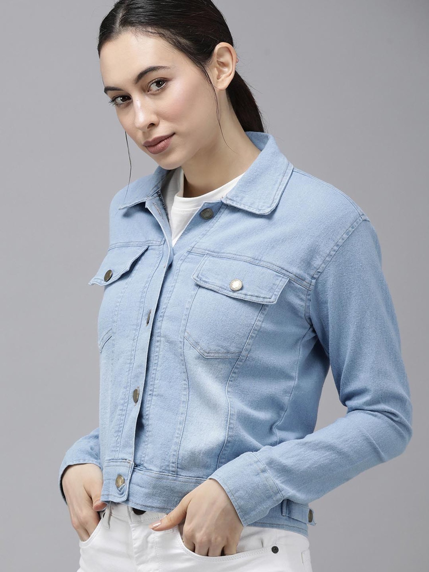 VOXATI Blue Regular Fit Denim Jacket