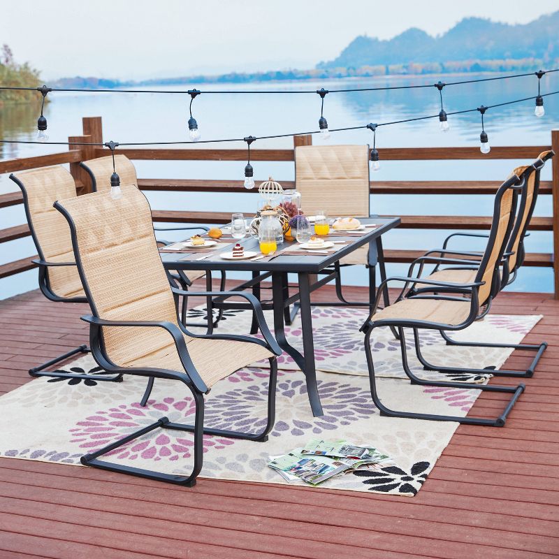 7pc Steel Patio Dining Sets Cream - Lokatse