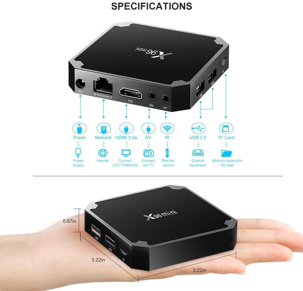 4K Set Top Box, Mini Android TV Box, X96 Mini Android TV Box - 1GB RAM+8GB ROM AMLOGIC S905W Quad-core Cortex-A53 with WiFi 2.4GHz / H.265 4K HD Smart Media Player