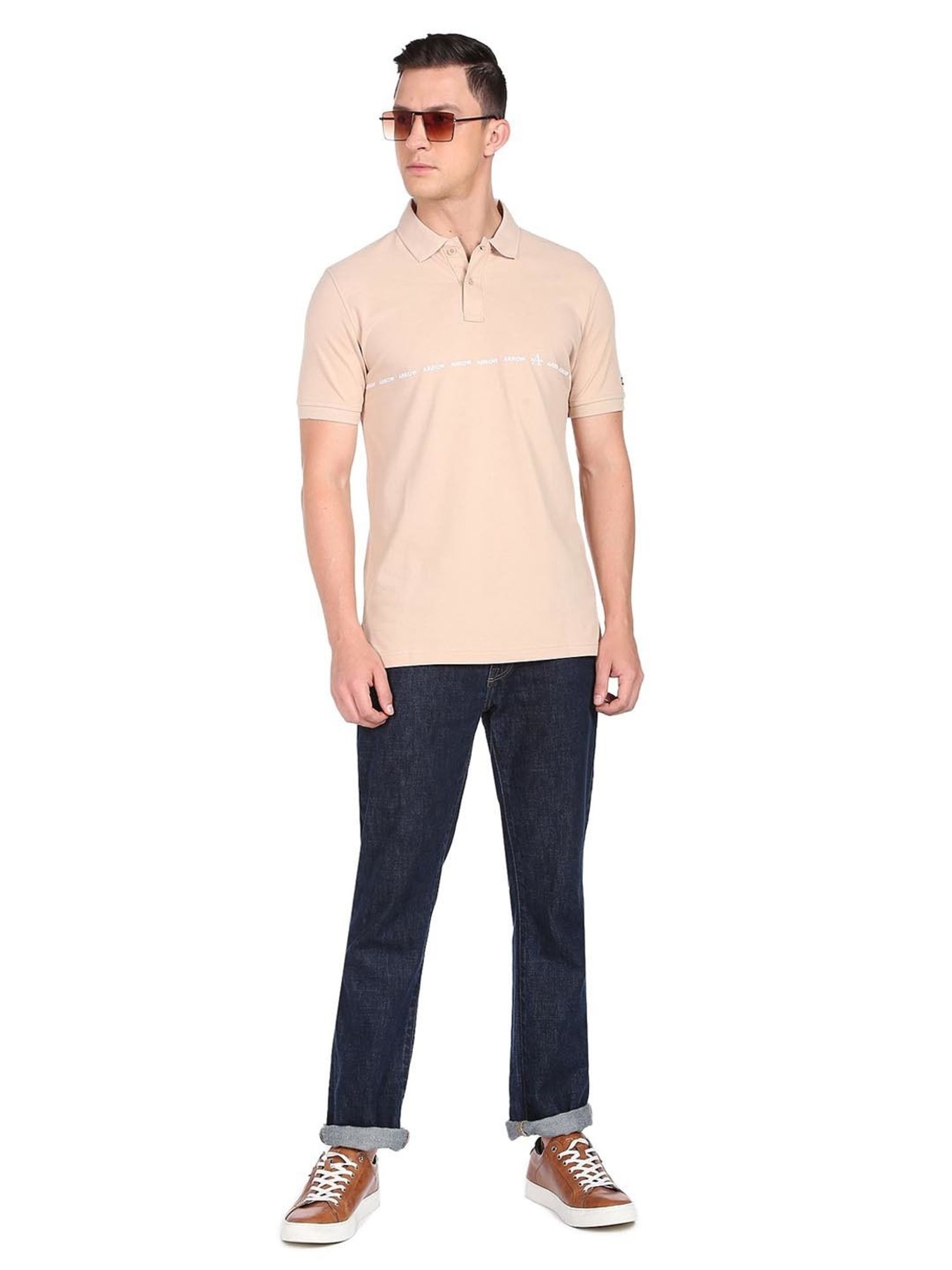 Arrow Sport Beige Cotton Regular Fit Polo T-Shirt