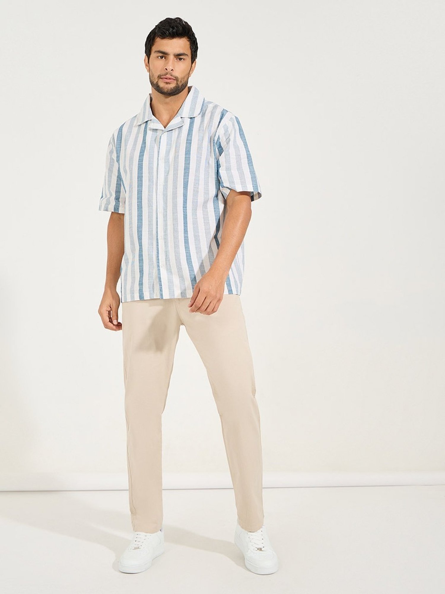 Kuons Avenue Cobalt Blue Slim Fit Denim Shirt