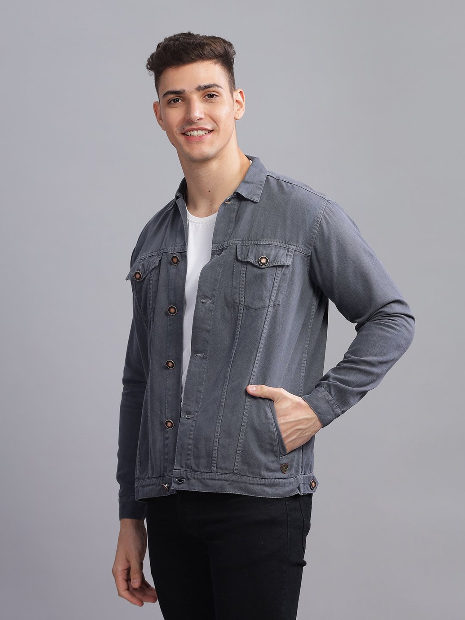 Kuons Avenue Dark Grey Regular Fit Denim Jacket