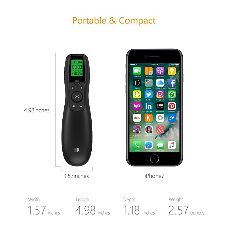 Presentation Remote  Wireless Presenter Laser Pointer Green Powerponit PPT Clicker Remote LCD Display with Timer Classroom Pointers for Teachers Office