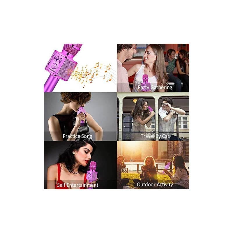 Wireless Bluetooth Karaoke Microphone,3-in-1 Portable Handheld Karaoke Mic Speaker Machine Birthday Home Party for PC or All Smartphone (Q37 Purple)