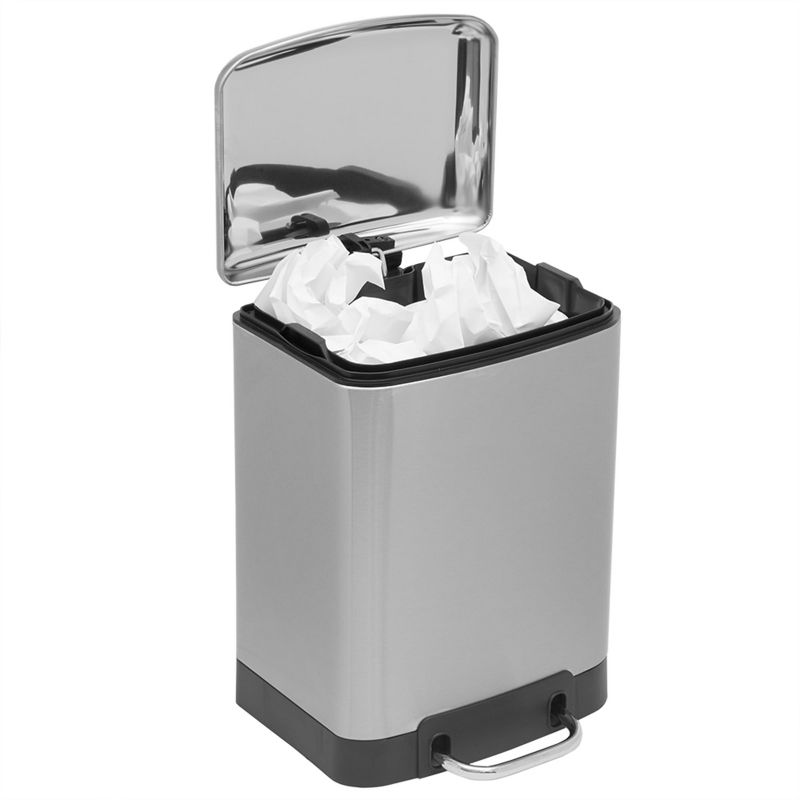 Michael Graves Design Soft Close 6 Liter Step On Stainless Steel Waste Bin, Silver