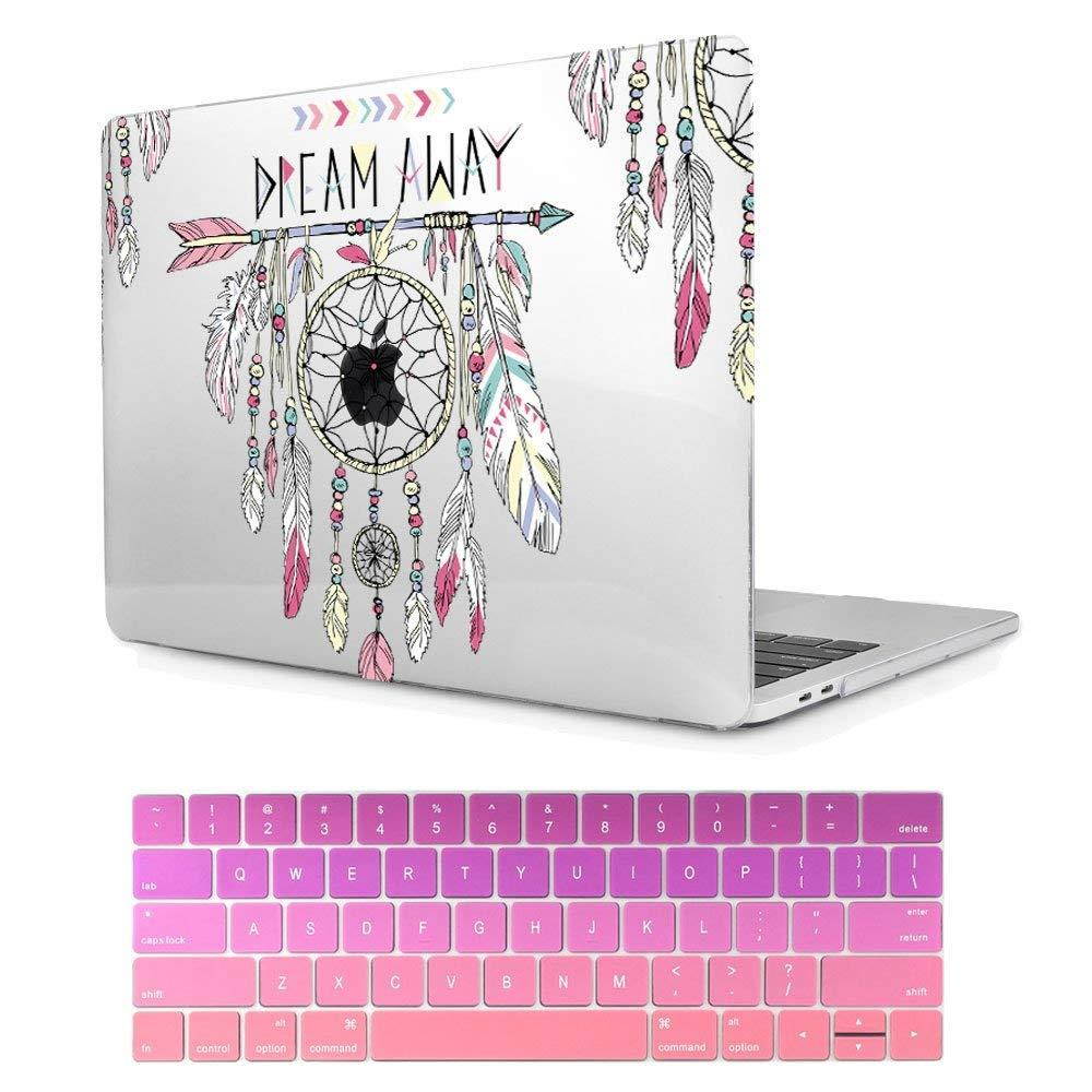 TwoL Transparent Dream Catcher Print Hard Shell Case with Gradient Pink Keyboard Cover for MacBook Air 13-13.3 inch