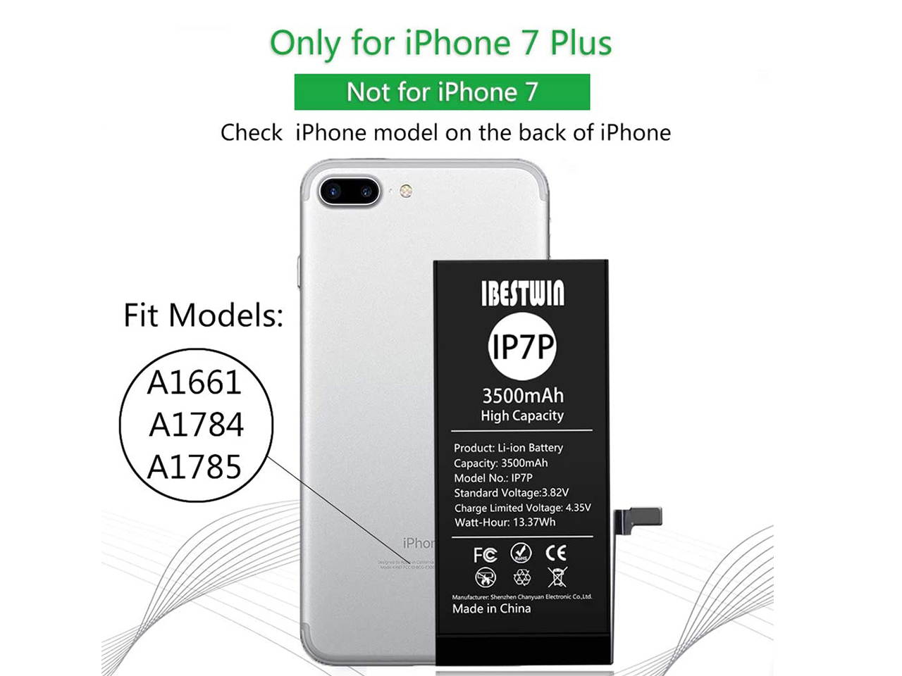 Battery for iPhone 7 Plus IBESTWIN Upgraded High Capacity 3500mAh Replacement Battery for IP 7 Plus with Full Remove Tool Kit Adhesive and Instruction