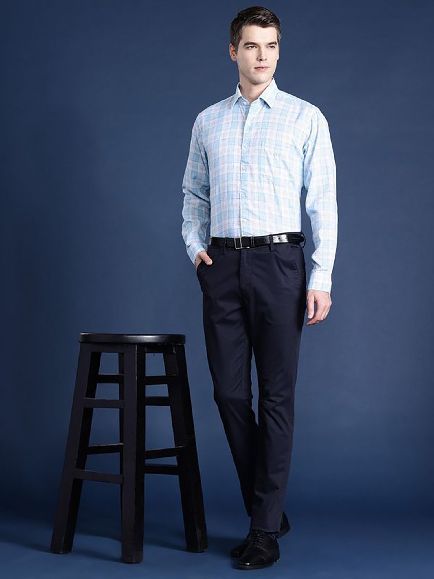 Hancock Blue Slim Fit Checks Shirts