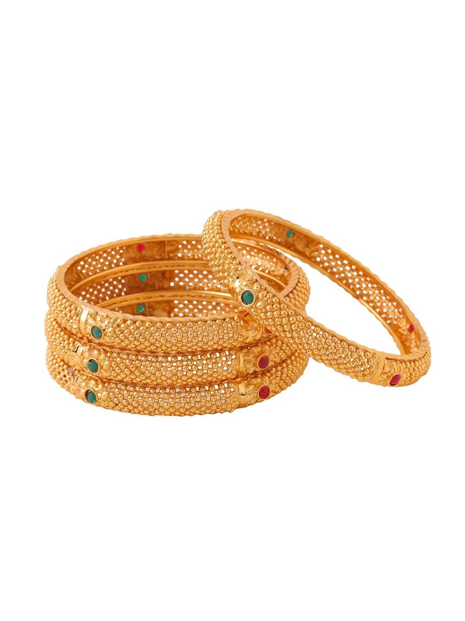 NVR Women's Set Of 4 Gold-Plated Traditional Bangles