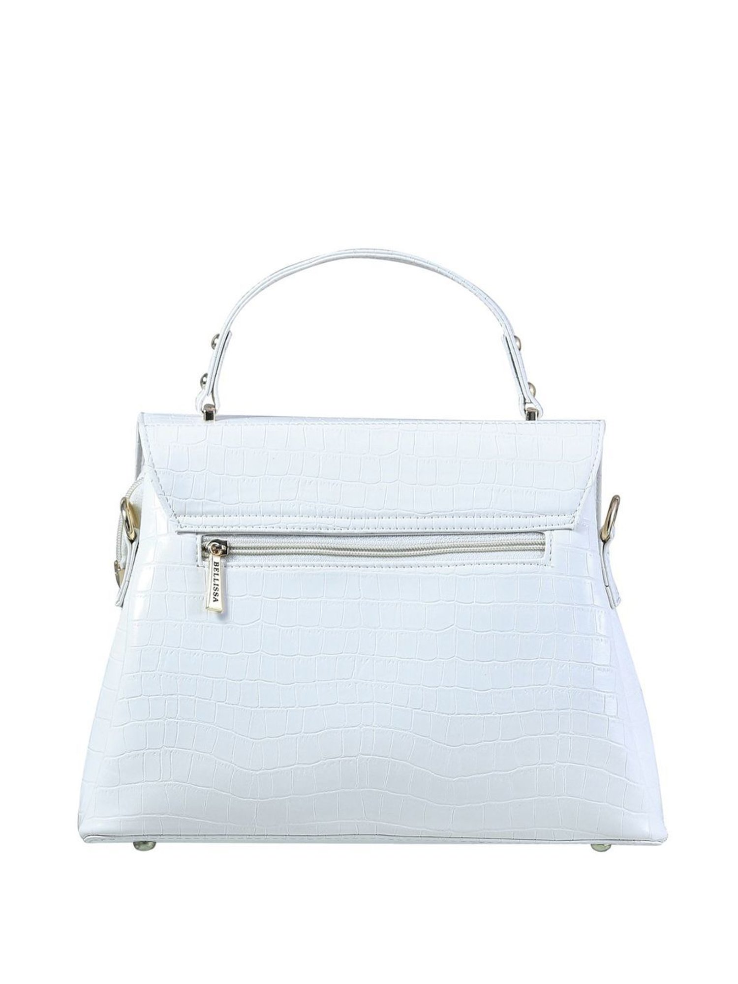 Bellissa White Textured Medium Premium Satchel Handbag