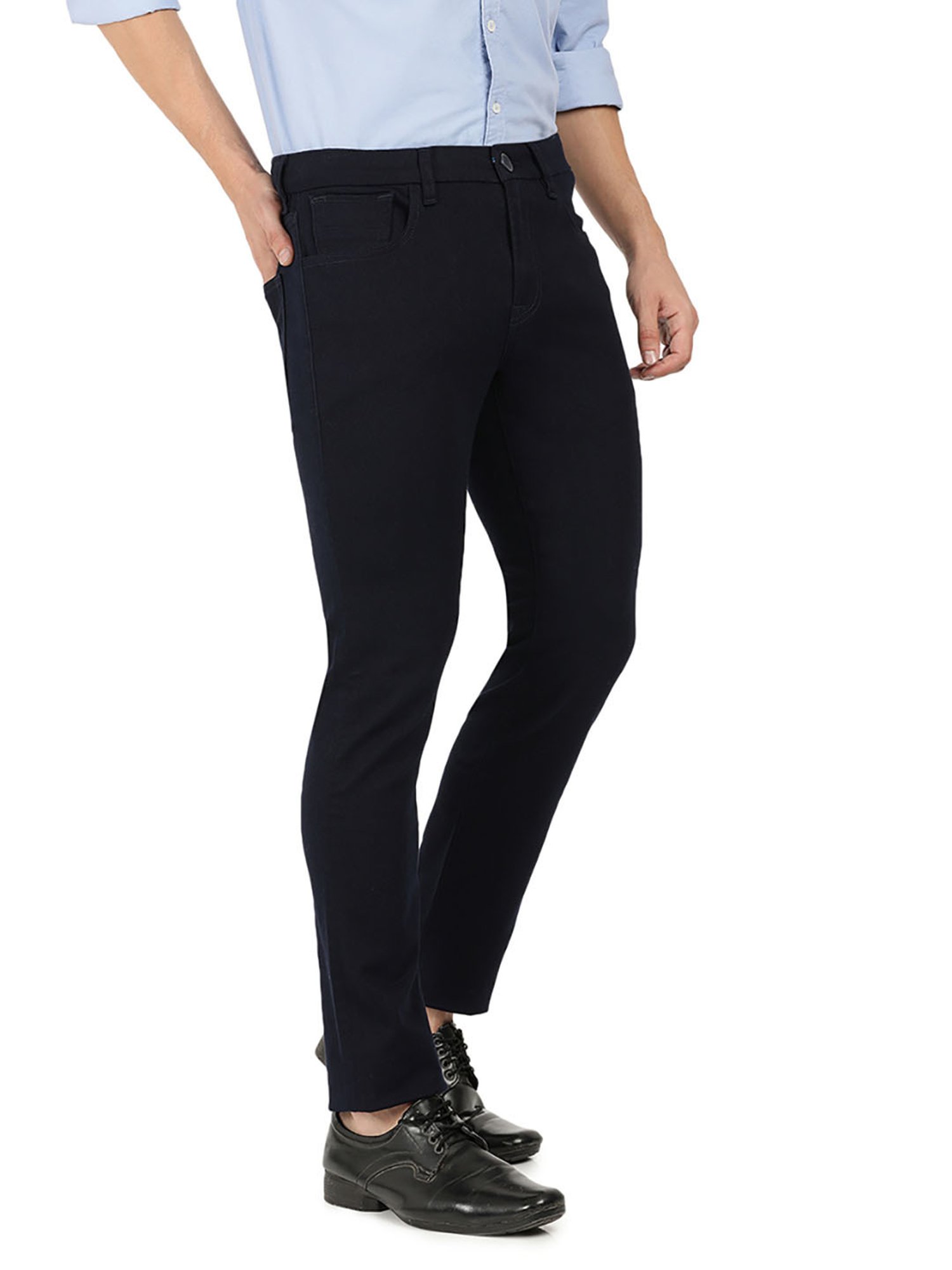 EVERBLUE Navy Blue Midrise Five Pocket Trousers