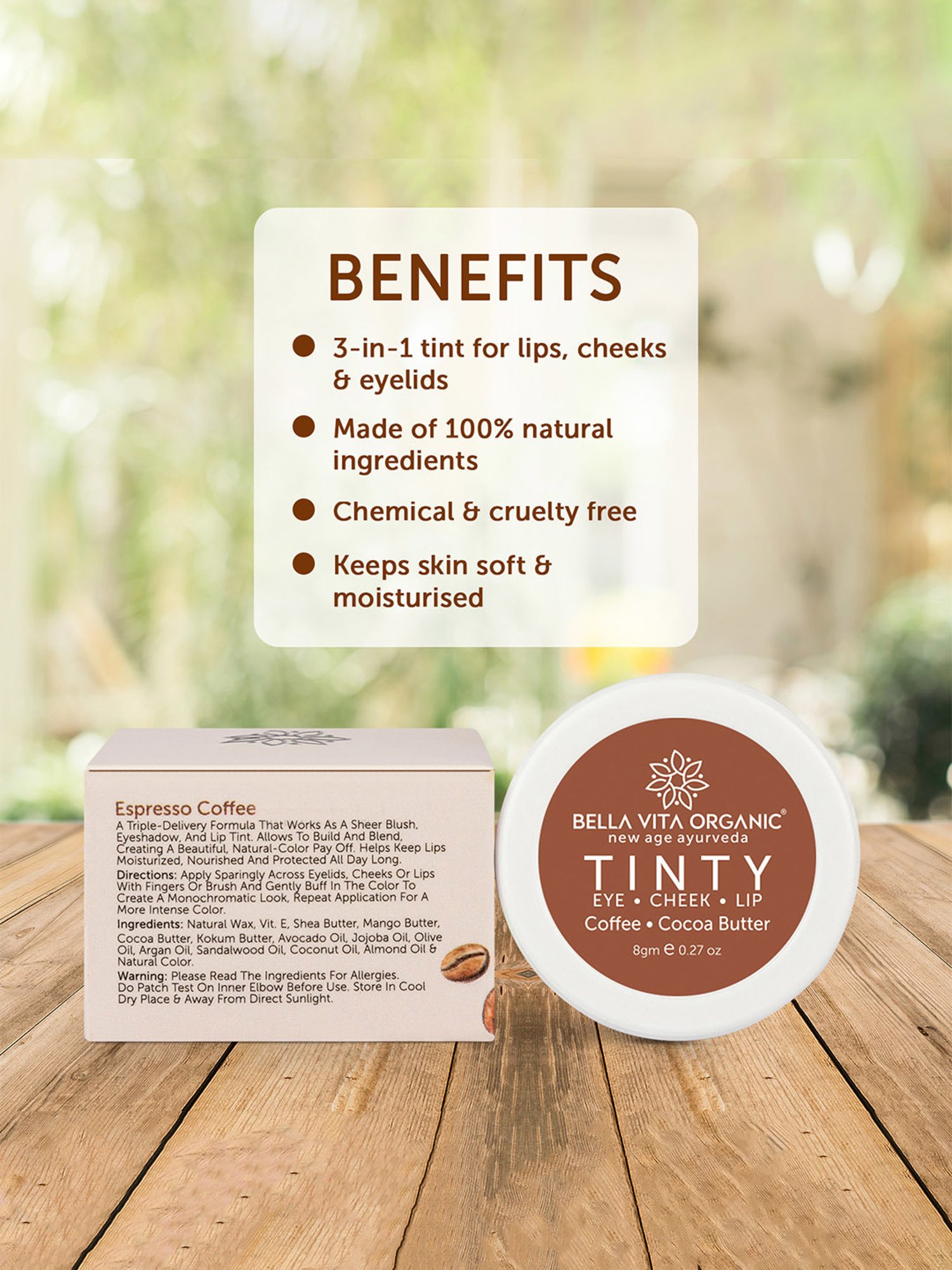 Bella Vita Organic Coffee 3 in 1 Tinty for Moisturizing & Nourishing - 8 gm