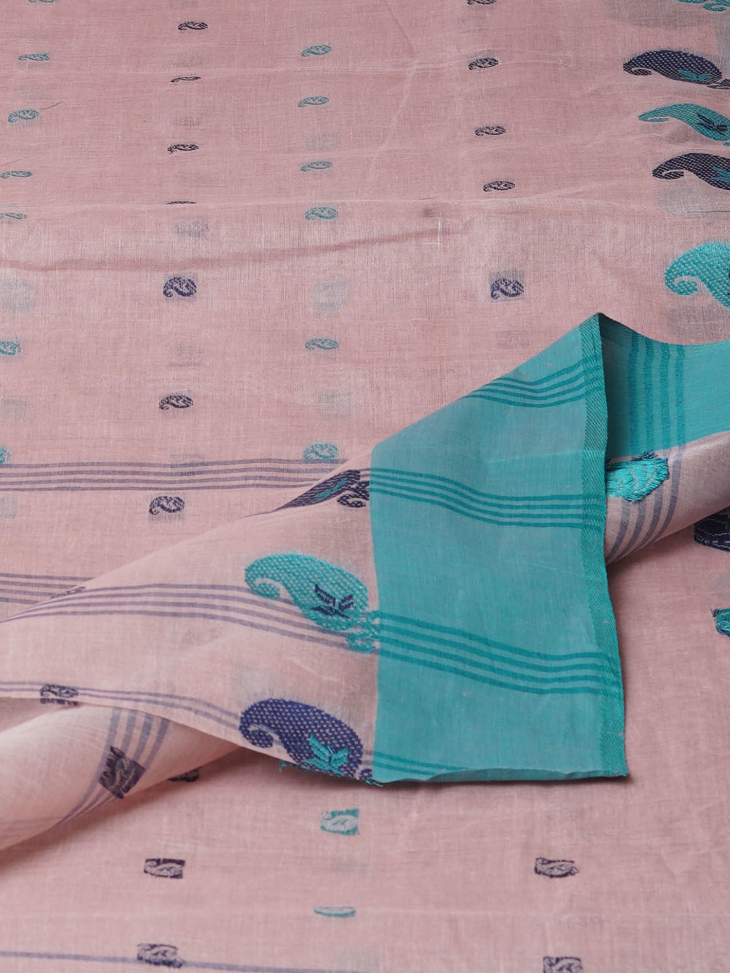 Unnati Silks Pink & Blue Cotton Woven Saree With Unstitched Blouse