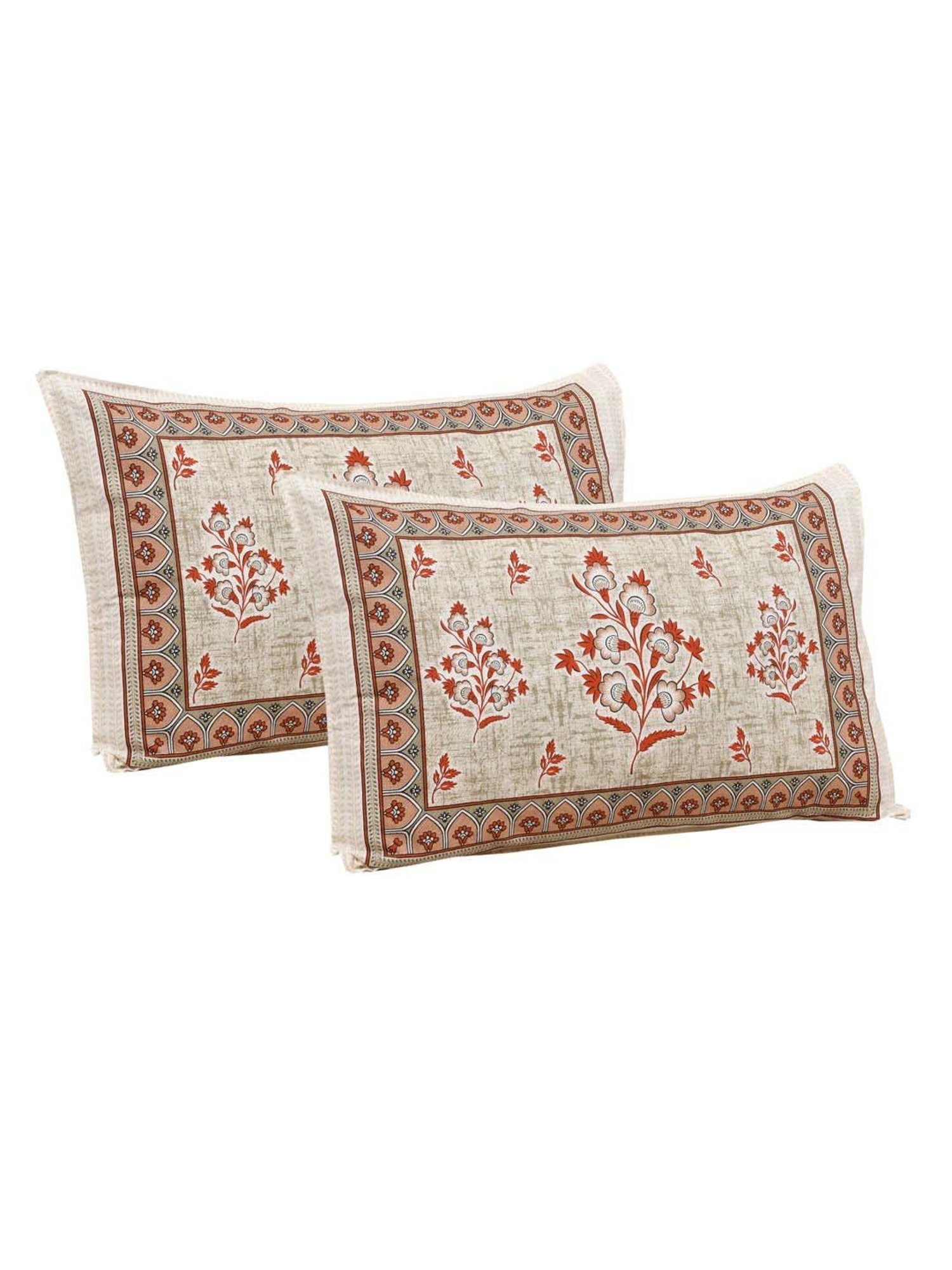 JaipurFabric Brownish 180 TC 100% Cotton Floral Double Bedsheet with 2 Pillow Covers