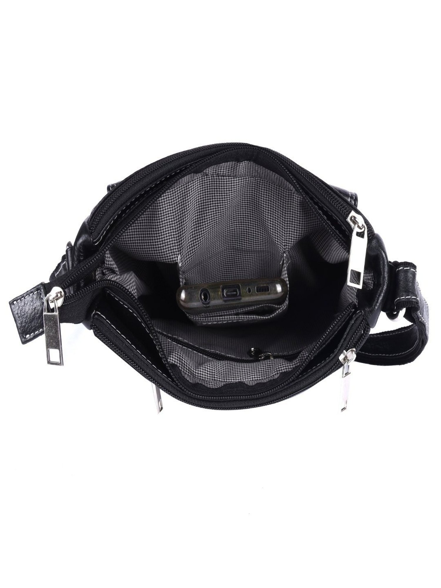 HiLEDER Black Textured Medium Leather 9 inch Cross Body Bag