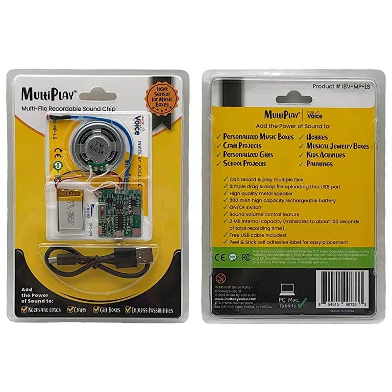 Light Activated Recordable Sound Chip | Records and Plays Multiple Songs and Voice Messages | Add Sound to Personalized Music Boxes, Craft Projects, Hobbies, Musical Keepsake Boxes, etc