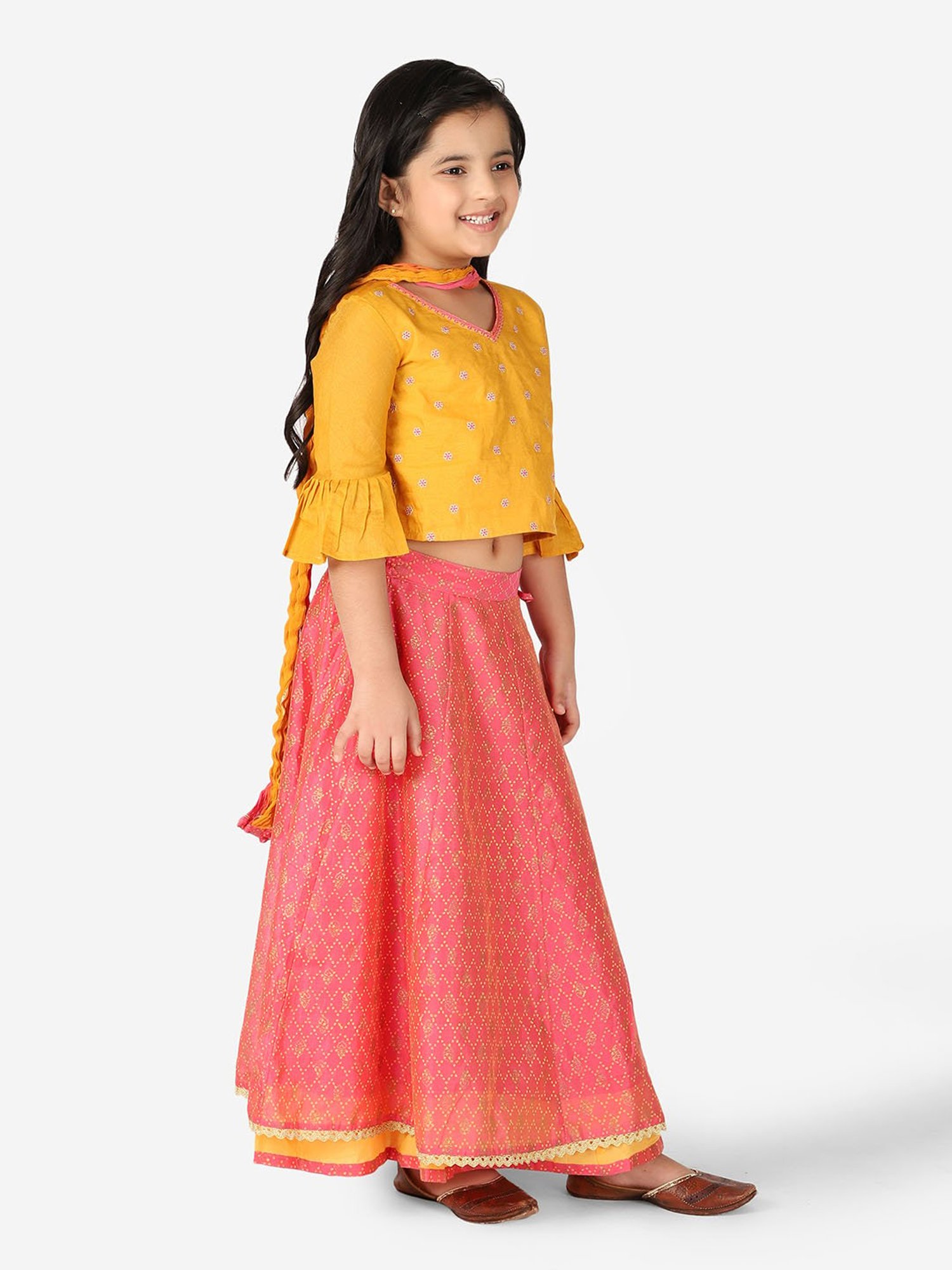A Little Fable Kids Red & Beige Embellished Lehenga Choli