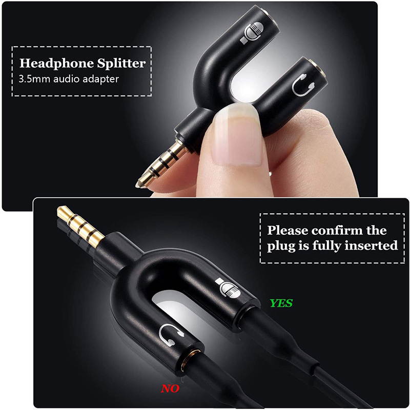 Headphone Splitter Adapter,Hannord 3.5mm Male to 2 Port 3.5mm Female Y Jack Splitter Adaptor Compatible with Headset, Earphone, iPhone, iPad, iPod, Samsung, LG, Tablets, MP3 Players&More, Black
