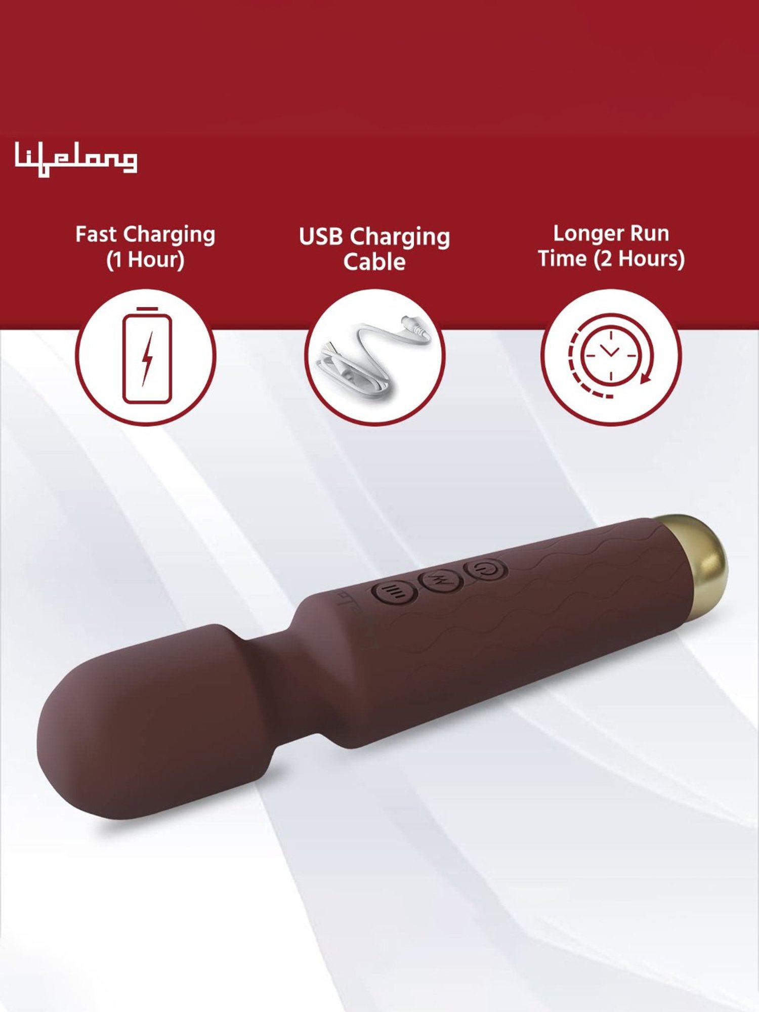 Lifelong LLM414 Rechargeable Wireless Body Massager Machine with 20 Vibration Modes (Brown)