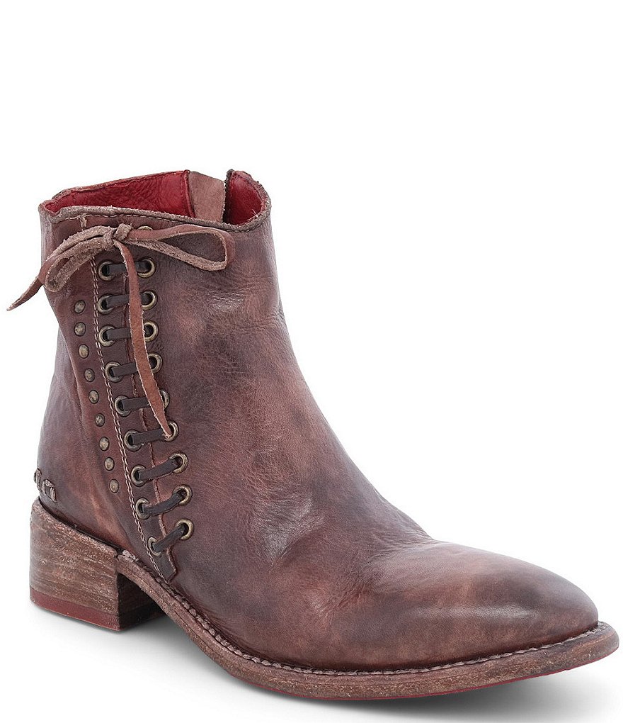 Bed Stu Aldina Leather Side Lace Up Block Heel Booties