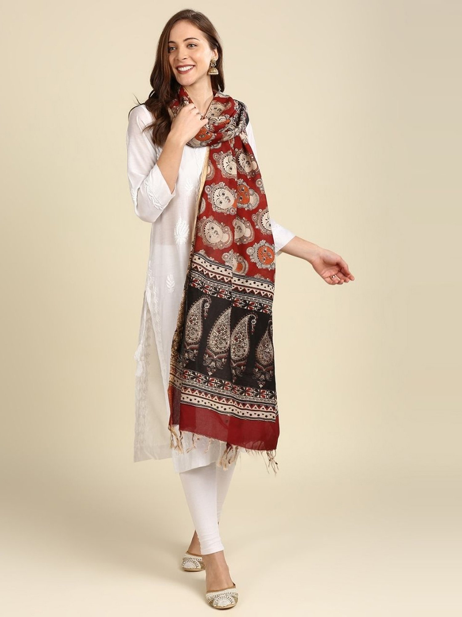 Dupatta Bazaar Maroon Cotton Printed Dupatta