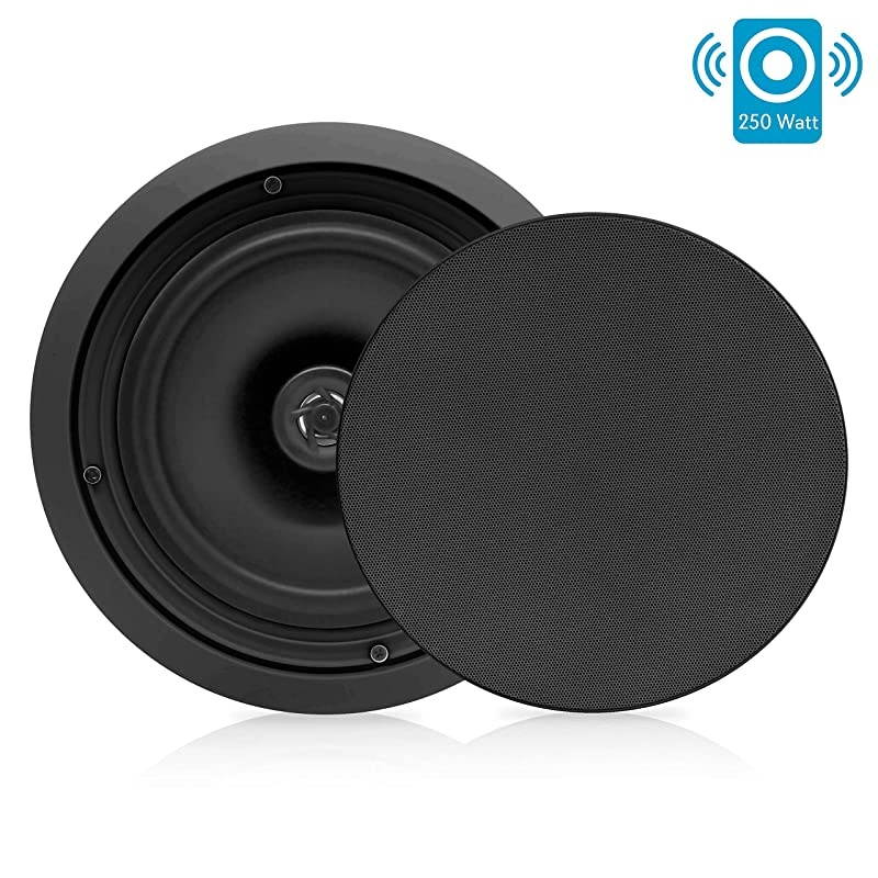 PDIC81RDBK 8 Ceiling Wall Mount Speakers Pair of 2Way Midbass Woofer Speaker 12 Polymer Dome Tweeter Flush Design w 50Hz 20kHz Frequency Response 250 Watts Peak Easy Installation