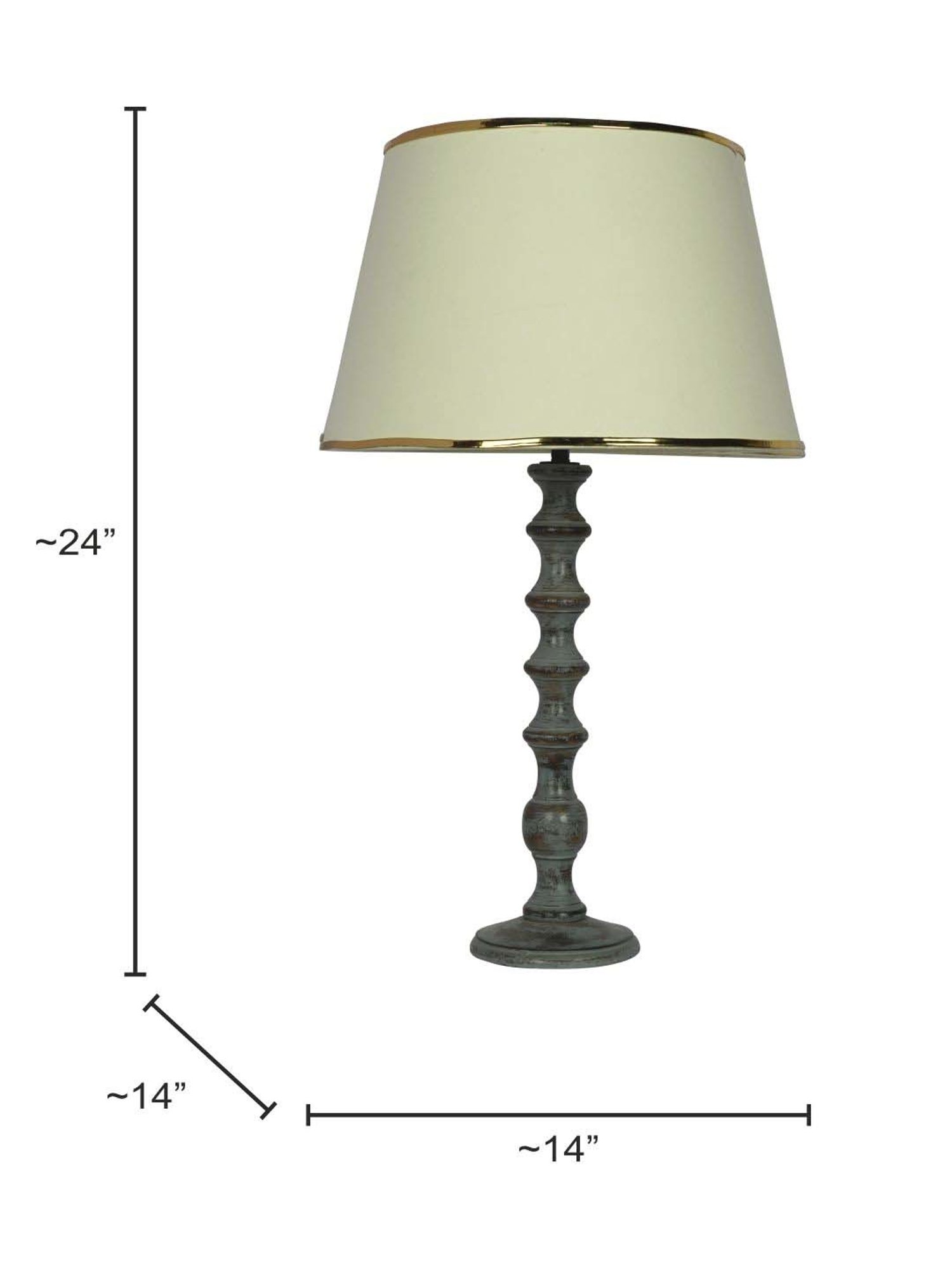 FOS LIGHTING Cream & Grey Wood Table Lamp With Tapered Fabric Shade