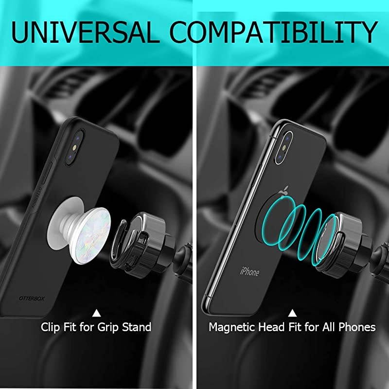 Clip Car Phone Mount  Upgrade 2 in 1 Magnetic Air Vent Phone Holder for Car Designed for Cell Phone Compatible with iPhone X Xs Max XR 8 Plus 7 Plus Galaxy S20 S10 S9 Google