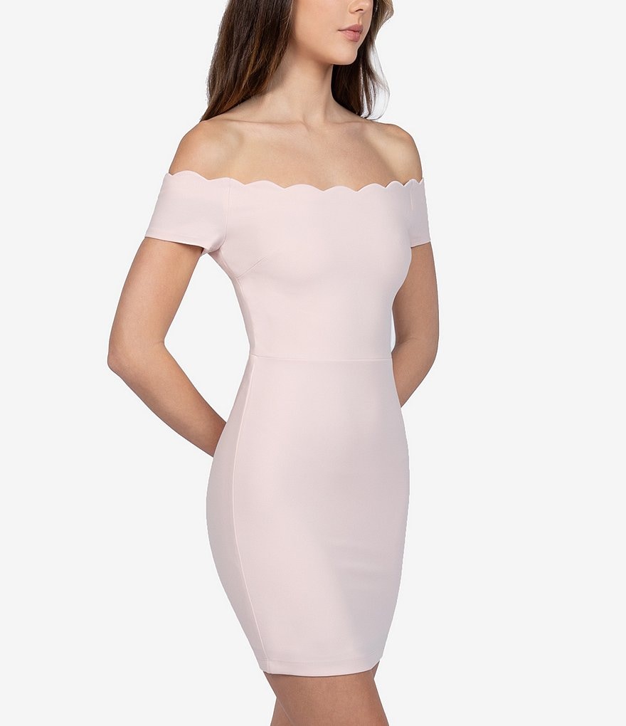 B. Darlin Scalloped Off-the-Shoulder Cap-Sleeve Bodycon Dress