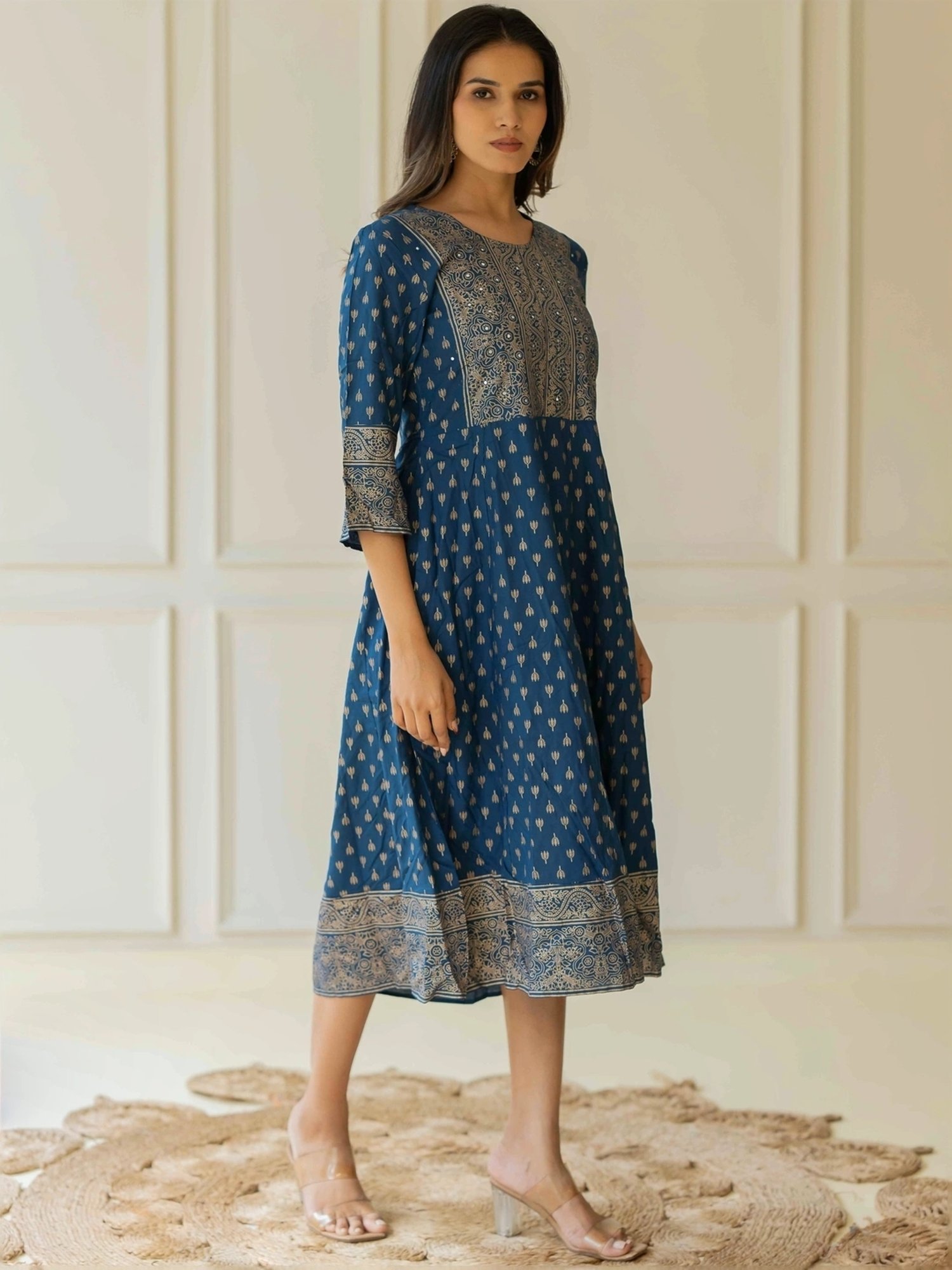 MIRCHI FASHION Blue Cotton Printed A-Line Dress