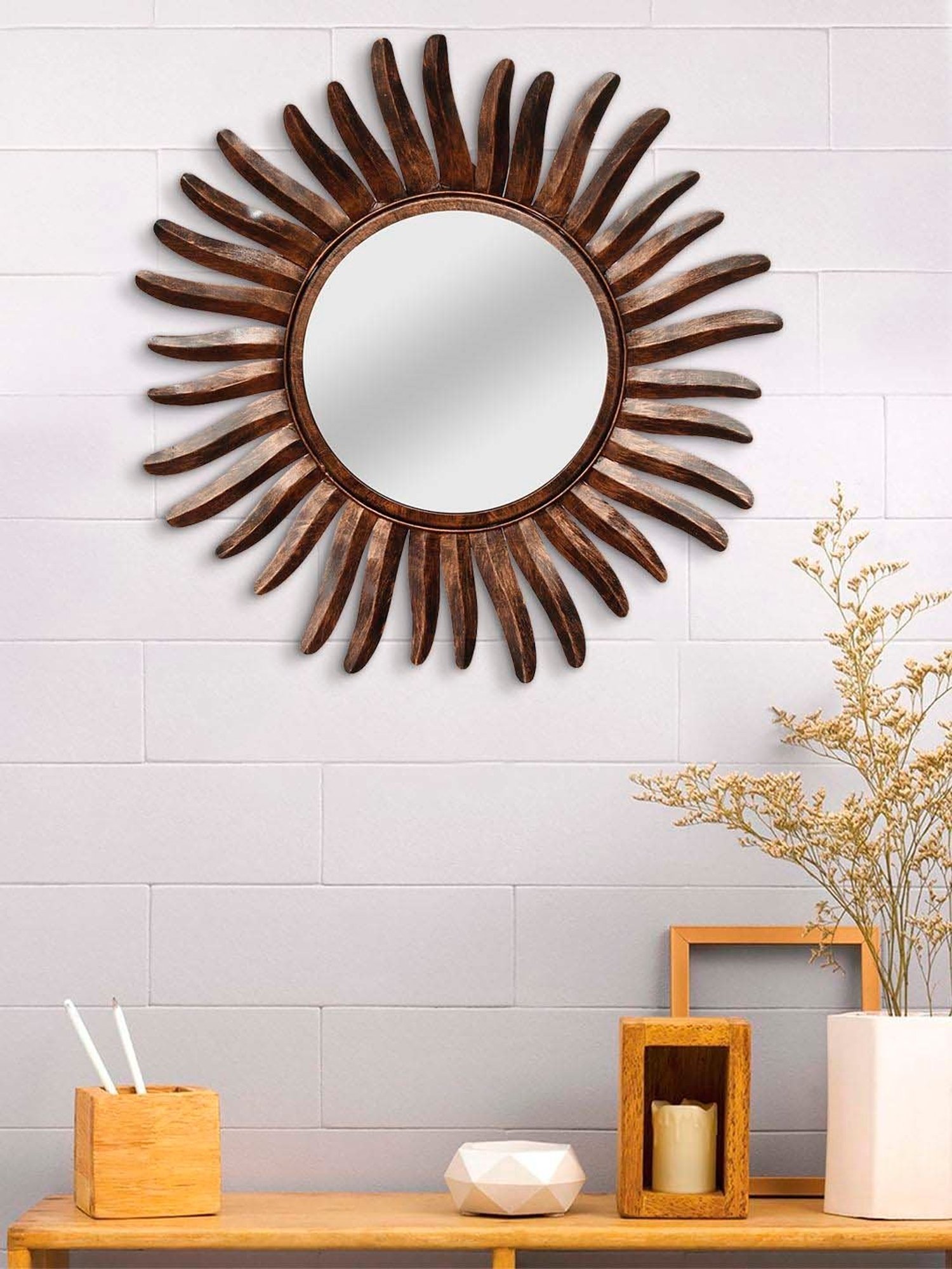 CHRONIKLE Brown Iron Decorative Round Wall Mirror