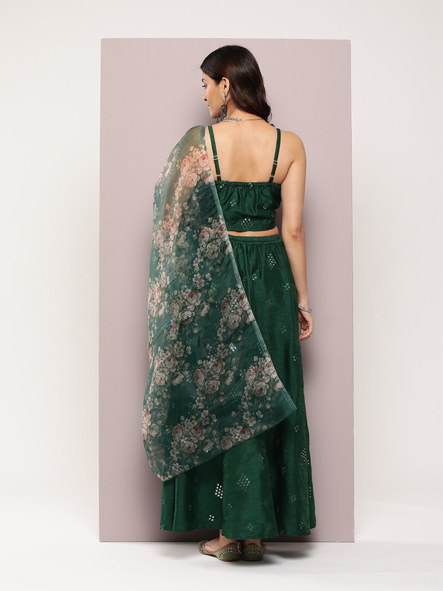 Jompers Green Embroidered Lehenga Choli Set With Dupatta