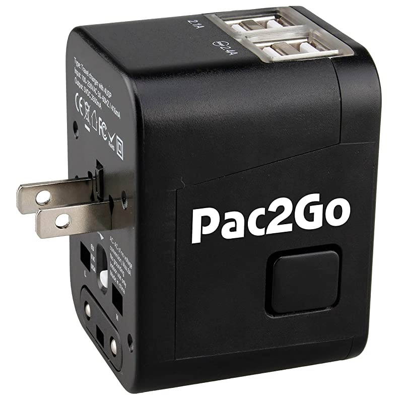 Universal Travel Adapter with Quad USB Charger AllinOne SurgeSpike Protected Electrical Plug with Fast Charging USB Ports International Power Socket works in 192 Countries 4XUSB