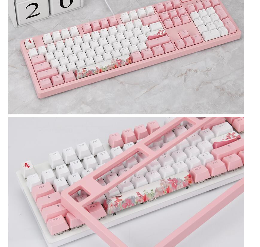 A-jazz AK515 Chinese Style Design,  104Keys N-Key Rollover White Backlit USB Wired Mechanical  Gaming Keyboard-,PBT Keycaps, Type-C