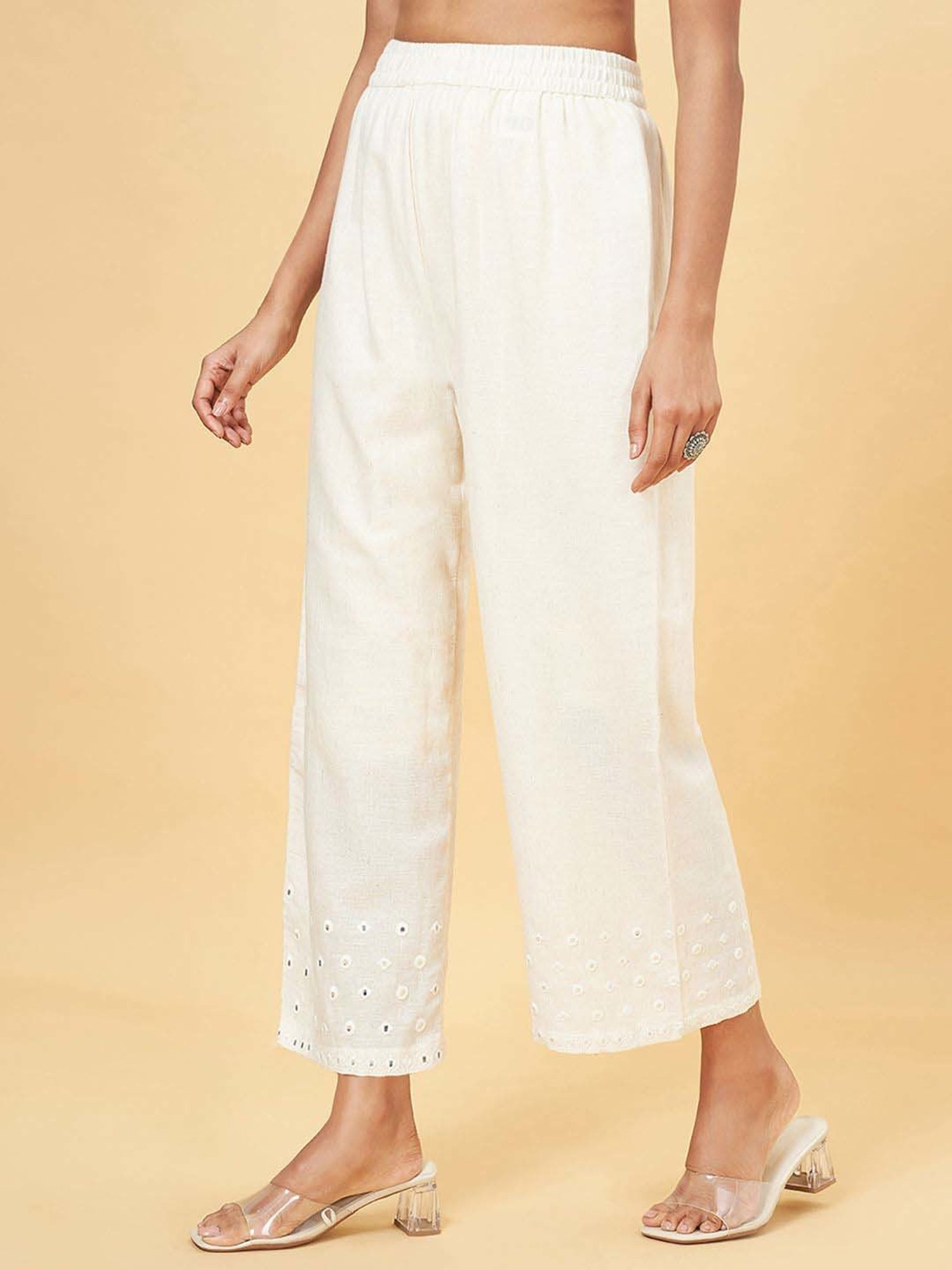 Rangmanch by Pantaloons White Embroidered Palazzos