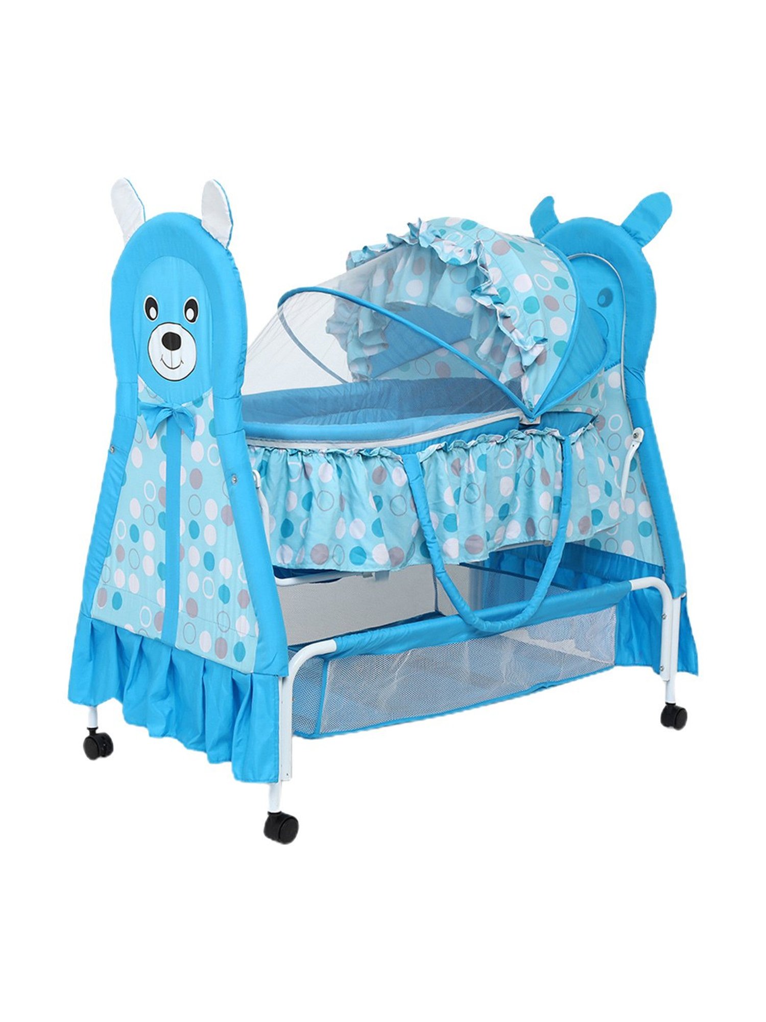 Kiddery Blue Baby Bassinet with Mosquito Protection Net (Age 0-8 Months)