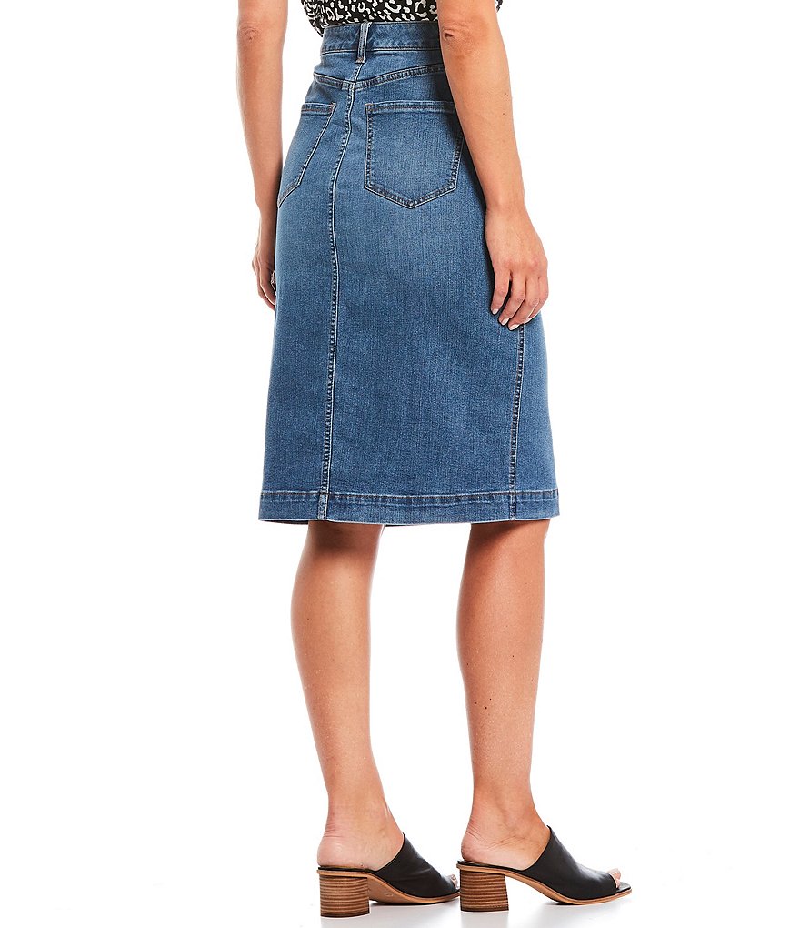 Code Bleu Button Front Knee Length Denim Skirt