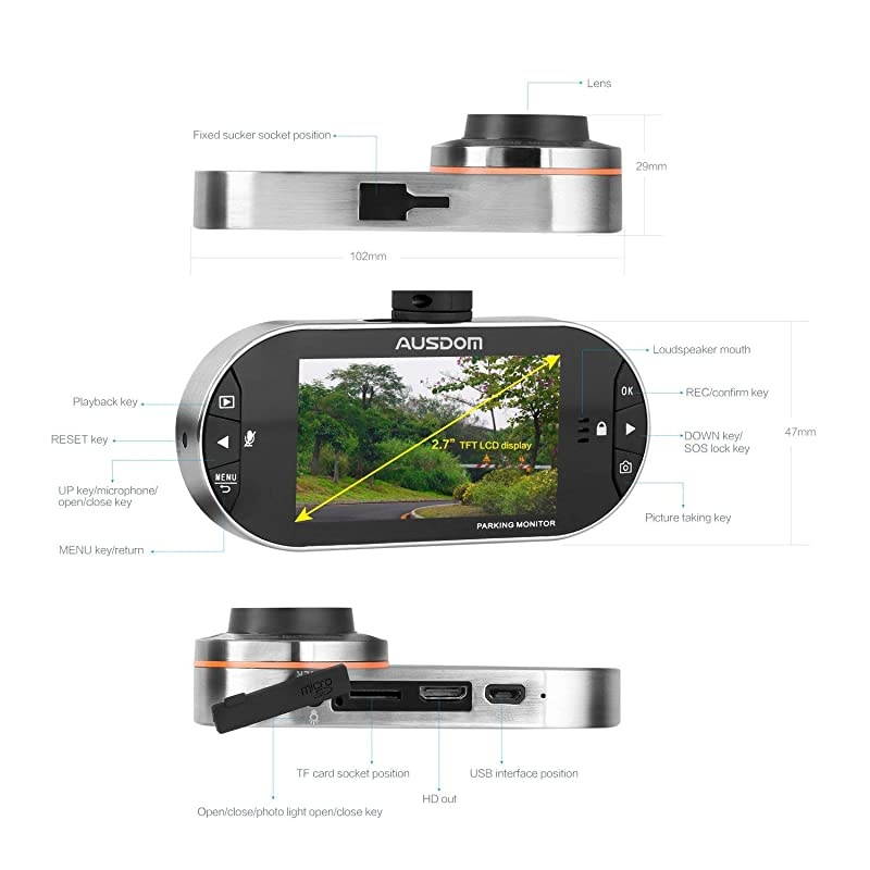 AD260 2.7" LCD Dash Cam FHD 1080P&1296P Dashboard Camera Car Camera