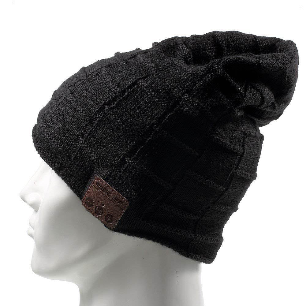 Wireless Music Hat, Knit Winter Warm Beanie w/ Built-in Compatible with Bluetooth Stereo Headphone, Microphone for Hands-Free Calling - Black