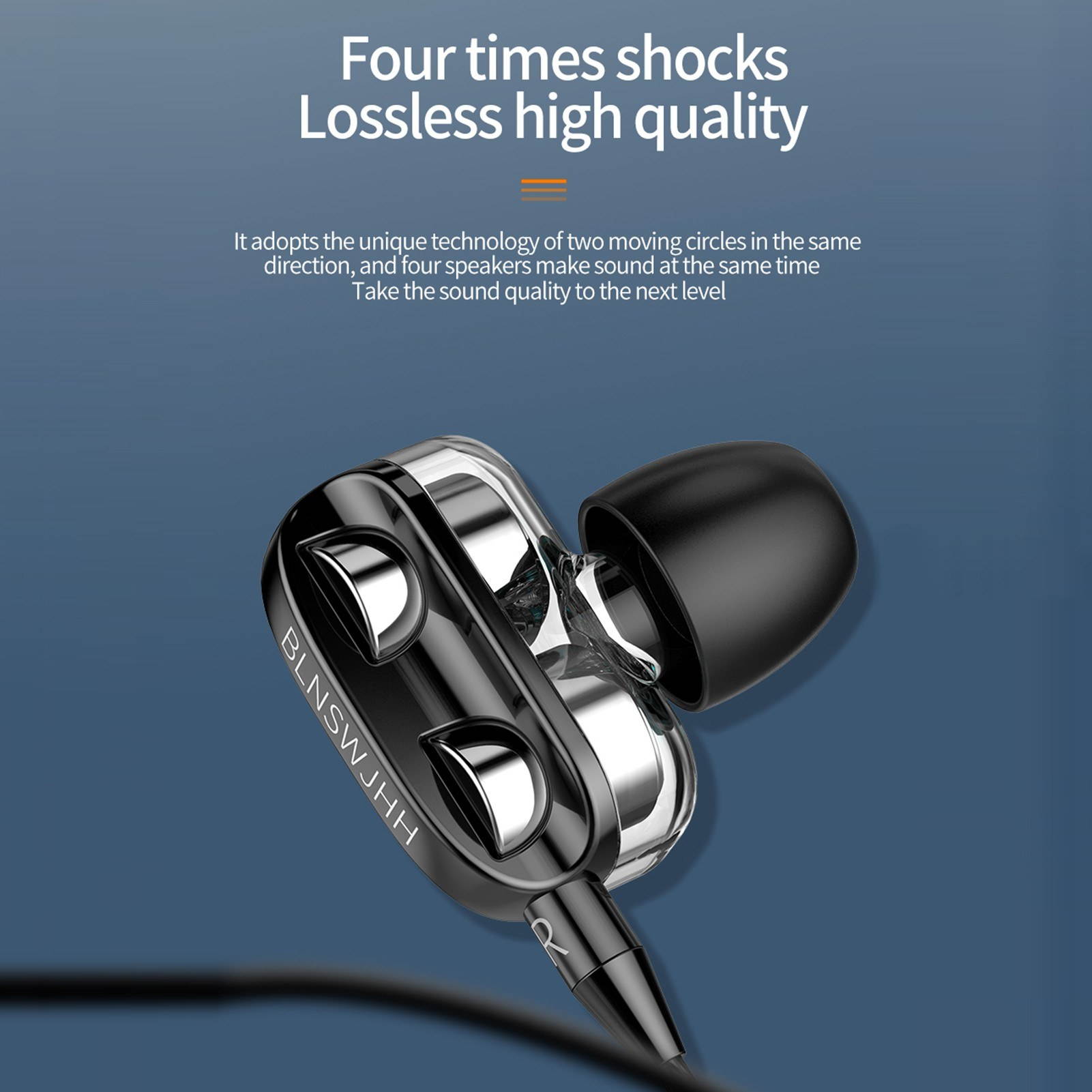 A4 Wired Earphone Dual Driver 3.5mm Port Bass Stereo In-Ear Sports Waterproof Earphone (Four-loudspeaker version)