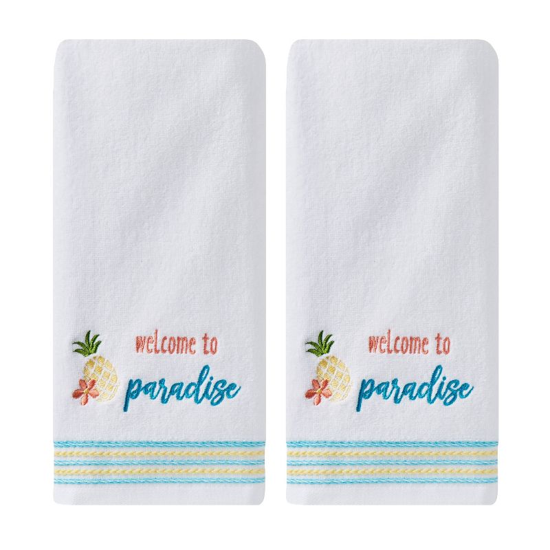 2pc Welcome to Paradise Hand Towel Set White - SKL Home