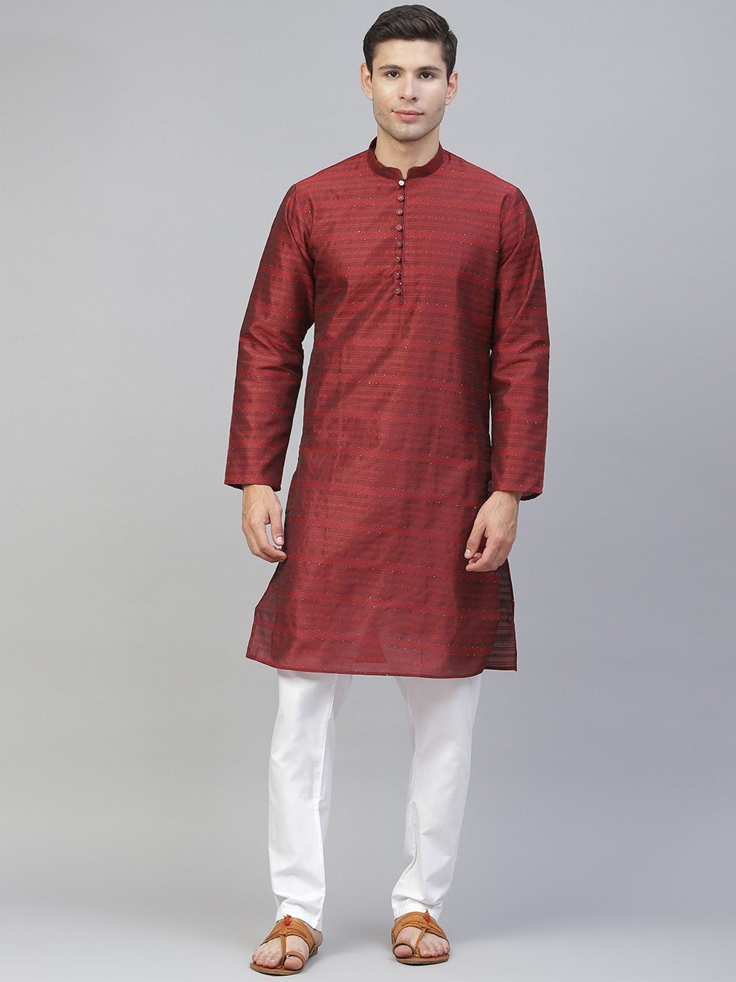 Manthan Fawn & White Regular Fit Kurta