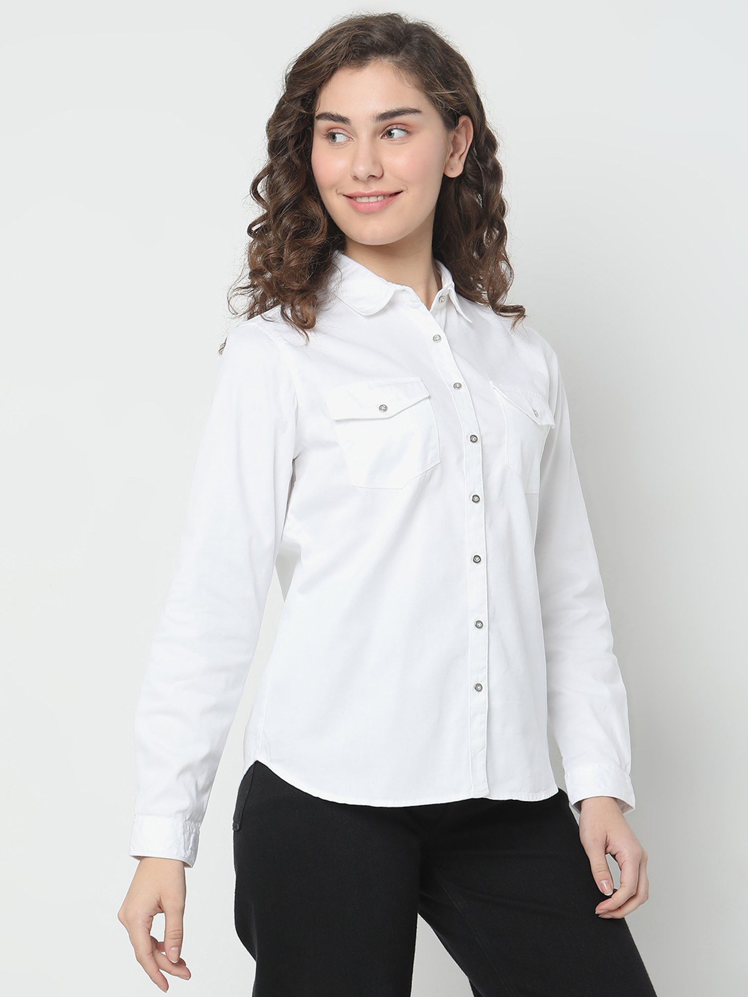 Spykar White Cotton Regular Fit Shirt
