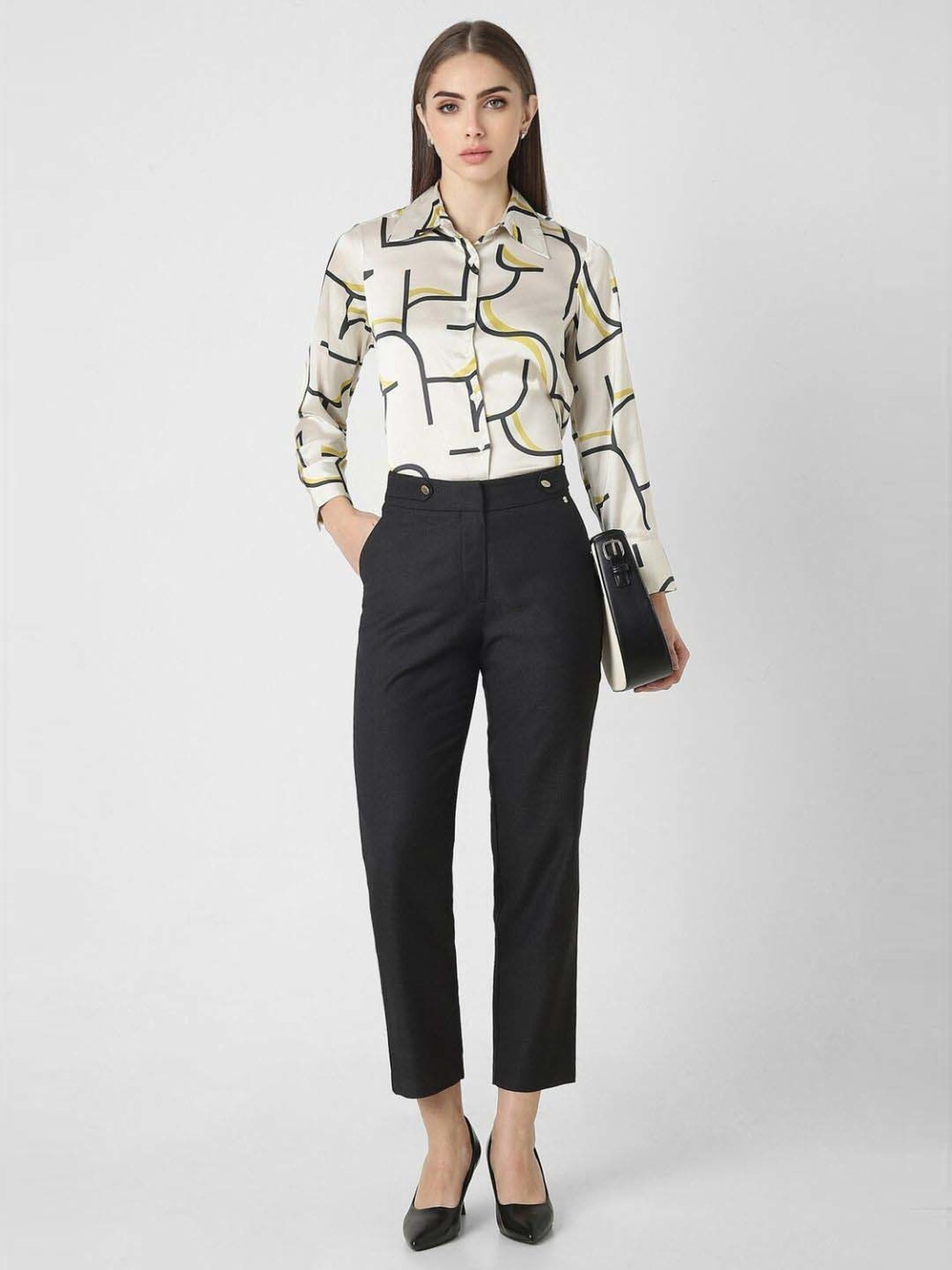 Van Heusen Cream Printed Formal Shirt