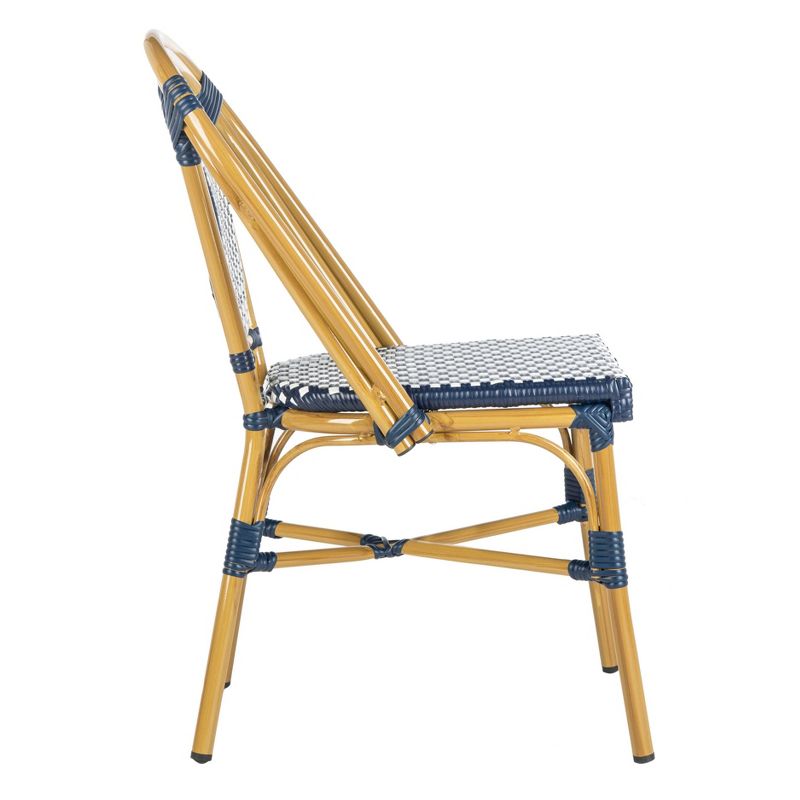 Lenda 2pk French Stackable Bistro Accent Chair - Navy/White/Brown Frame - Safavieh